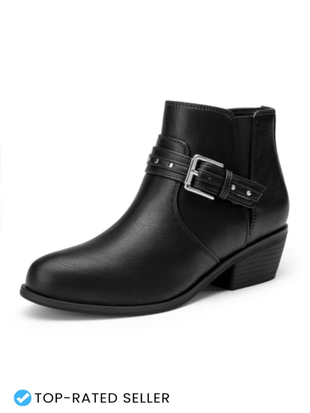 Womens Chunky Low Heel Ankle Boots Faux Leather Side Zipper